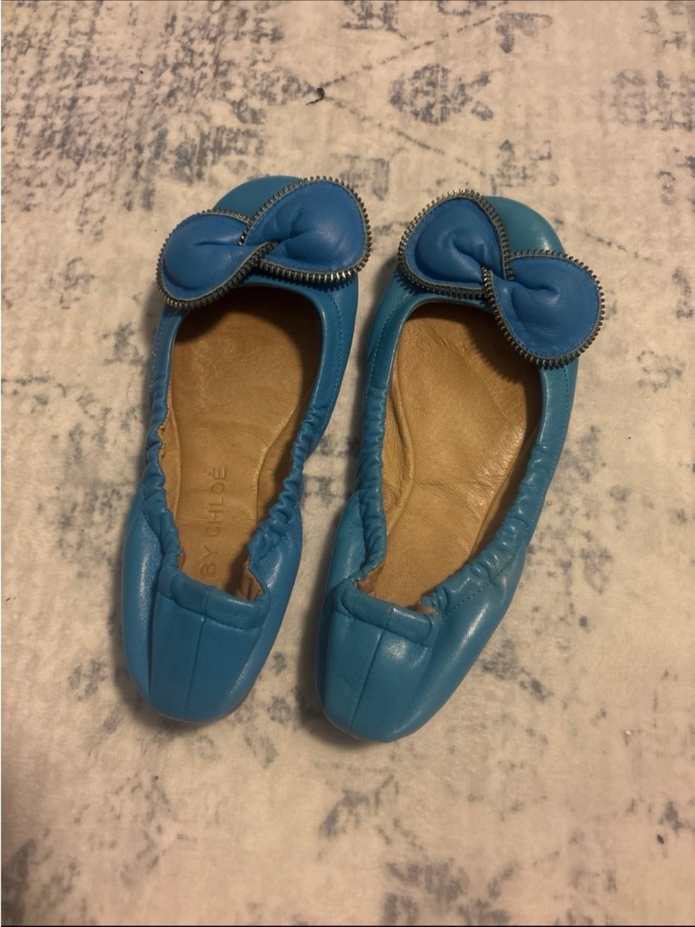 See By Chloe turquoise leather bow ballet flats